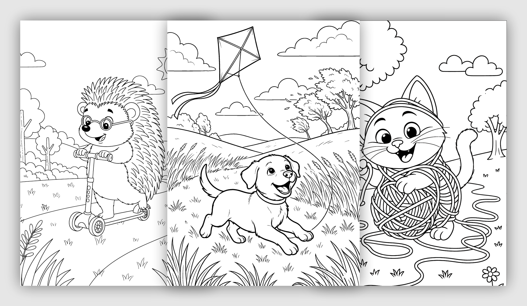 Animals coloring pages Printable animal coloring pages featuring pets, farm animals, wildlife, forest animals, and birds.