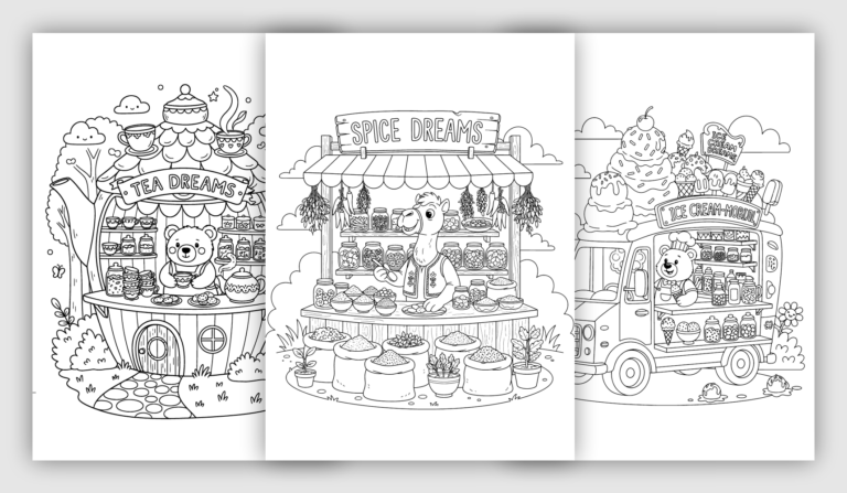 Houses & Interiors Coloring Pages featuring cozy rooms and detailed interiors