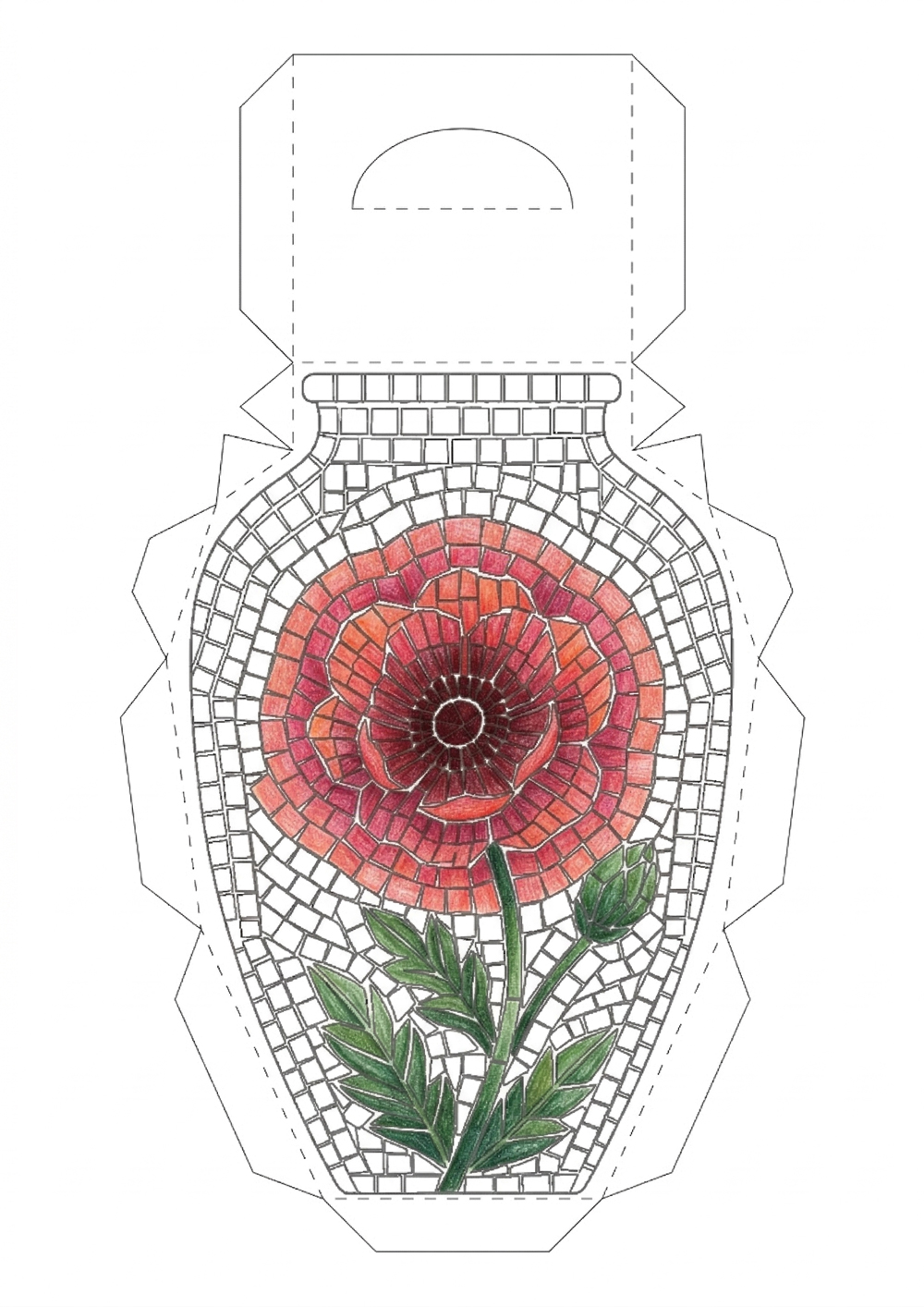 Gemini Generated Image ytr2g7ytr2g7ytr2 Coloring the poppy flower on a 3D paper vase template
