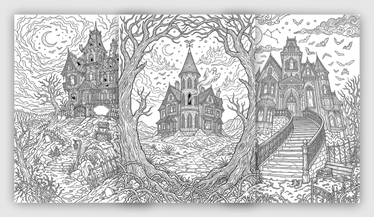 Haunted House Coloring Pages for Adults