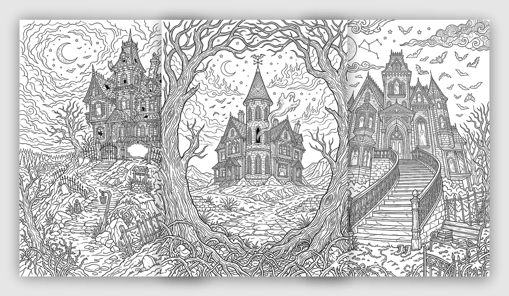 Haunted House Coloring Pages for adults