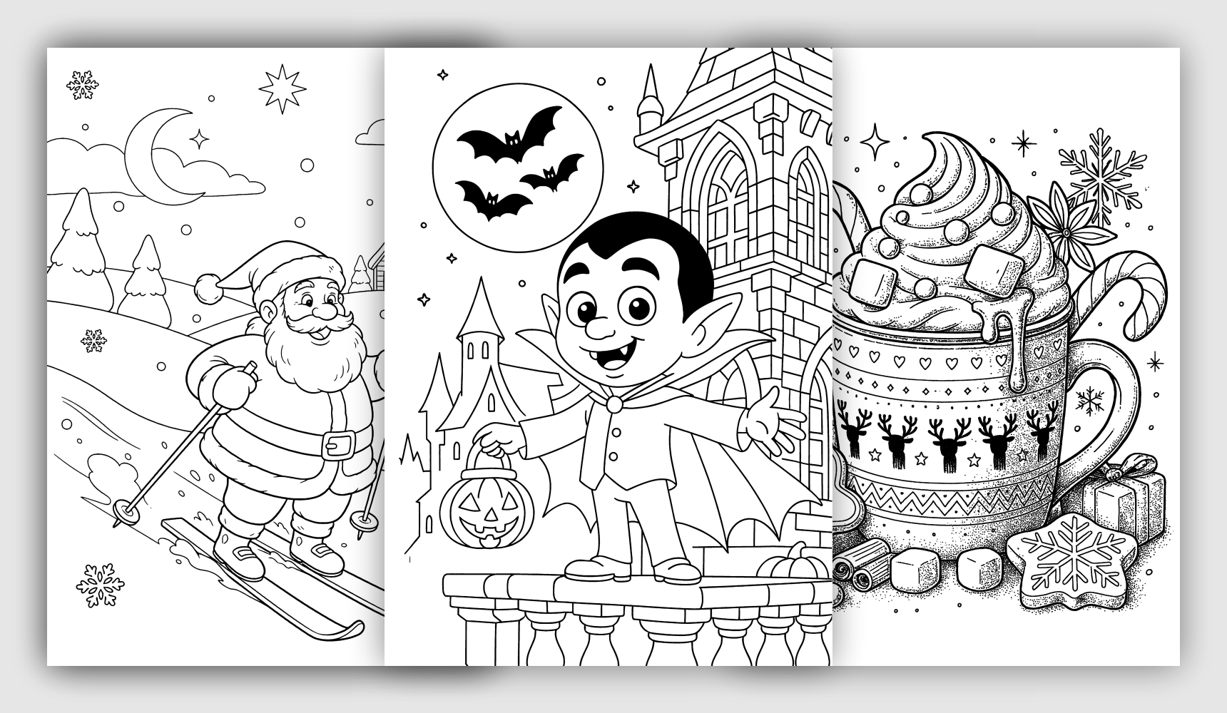 Holiday Coloring Pages Holiday themed printable coloring pages with festive characters and scenes