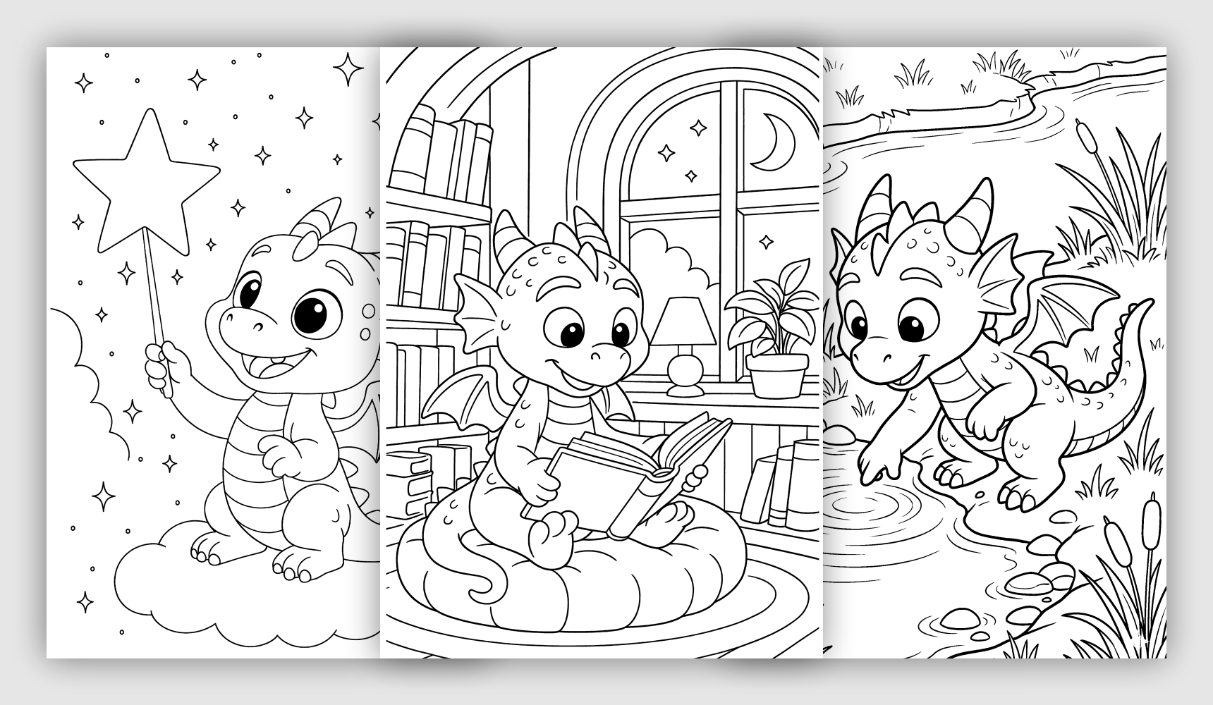 Little Dragon Coloring Pages Little dragon coloring pages with cute fantasy dragons and magical settings