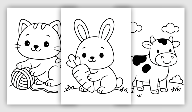 Toddler & Simple Coloring Pages with cute animals, bold outlines, and easy shapes for early coloring skills