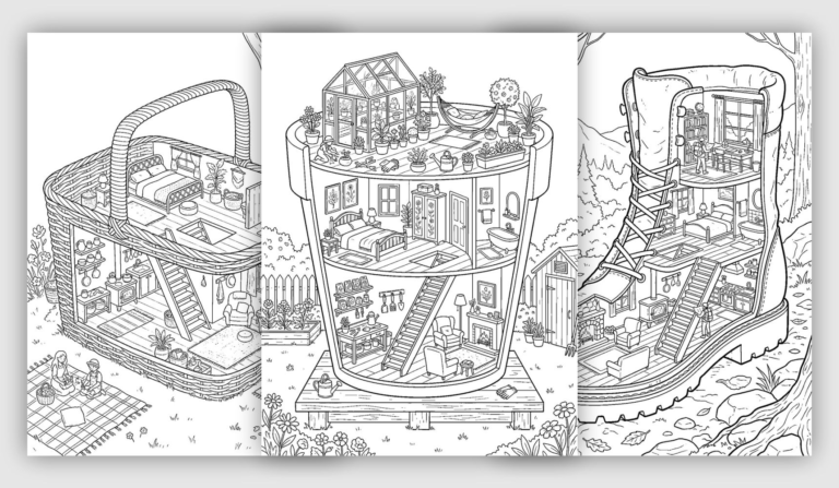 Cutaway Houses Coloring Pages for Adults