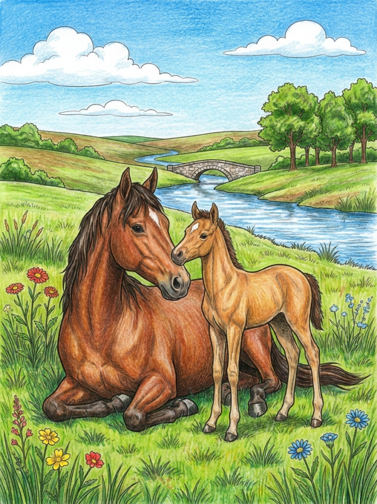 Horse coloring page color sample 02 coloring page