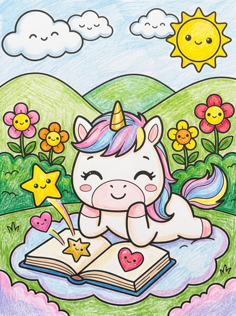 Kawaii unicorn coloring pages 01 coloring page