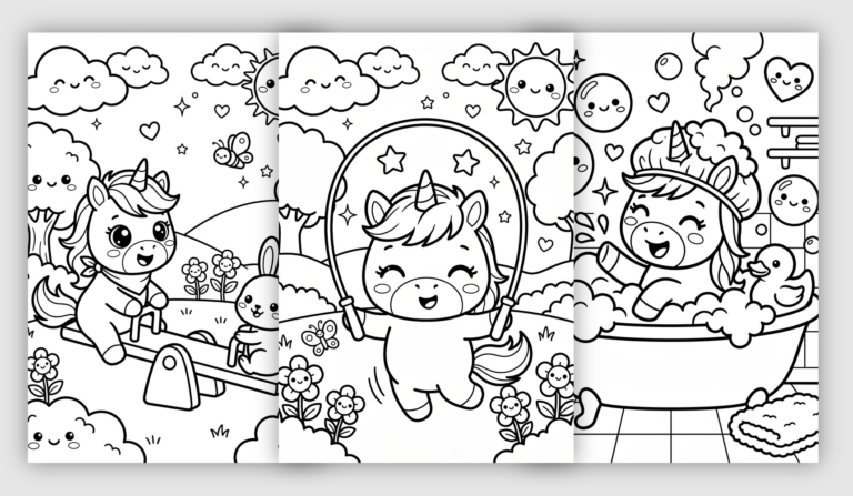 Kawaii Unicorn Coloring Pages