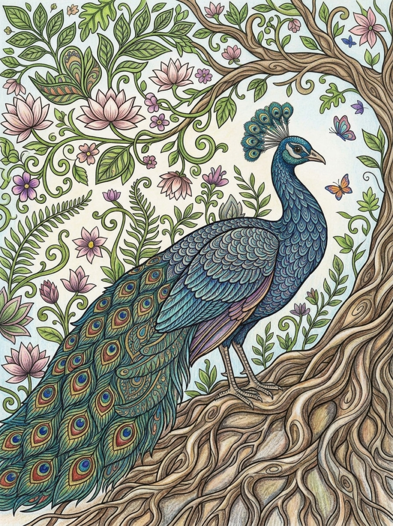 Peacock coloring page sample 03 coloring page