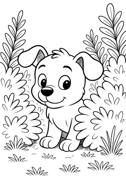 puppy coloring pages 37 Puppy hiding in the bushes playing hide and seek puppy coloring pages